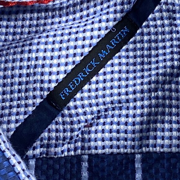 Fredrick Martin Shirt Mens M Cotton Blue Plaid Textured Embroidered Logo Pocket - Picture 9 of 16